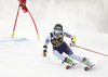 Tina Robnik of Slovenia skiing during first run of the women giant slalom race of the Audi FIS Alpine skiing World cup in Kranjska Gora, Slovenia. Women Golden Fox trophy giant slalom race of Audi FIS Alpine skiing World cup 2019-2020, was transferred from Maribor to Kranjska Gora, Slovenia, and was on Saturday, 15th of February 2020.
