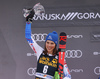 Second placed Petra Vlhova of Slovakia celebrating on the podium after the women giant slalom race of the Audi FIS Alpine skiing World cup in Kranjska Gora, Slovenia. Women Golden Fox trophy giant slalom race of Audi FIS Alpine skiing World cup 2019-2020, was transferred from Maribor to Kranjska Gora, Slovenia, and was on Saturday, 15th of February 2020.
