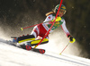 Katharina Liensberger of Austria skiing during first run of the women slalom race of the Audi FIS Alpine skiing World cup in Kranjska Gora, Slovenia. Women Golden Fox trophy slalom race of Audi FIS Alpine skiing World cup 2019-2020, was transferred from Maribor to Kranjska Gora, Slovenia, and was held on Sunday, 16th of February 2020.
