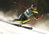 Emelie Wikstroem of Sweden skiing during first run of the women slalom race of the Audi FIS Alpine skiing World cup in Kranjska Gora, Slovenia. Women Golden Fox trophy slalom race of Audi FIS Alpine skiing World cup 2019-2020, was transferred from Maribor to Kranjska Gora, Slovenia, and was held on Sunday, 16th of February 2020.
