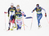 Emma Ribom of Sweden and Jasmin Kahara of Finland  skiing in women finals of the Cross country skiing sprint race of FIS Nordic skiing World Championships 2023 in Planica, Slovenia. Cross country skiing sprint race of FIS Nordic skiing World Championships 2023 were held in Planica Nordic Center in Planica, Slovenia, on Thursday, 23rd of February 2023.