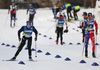 Remi Lindholm of Finland and Hugo Lapalus of France skiing  before the start of the men cross country skiing skiathlon (15km classic and 15km free) race of FIS Nordic skiing World Championships 2023 in Planica, Slovenia. Cross country skiing skiathlon race of FIS Nordic skiing World Championships 2023 were held in Planica Nordic Center in Planica, Slovenia, on Friday, 24th of February 2023.