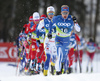 Iivo Niskanen of Finland and William Poromaa of Sweden skiing in men cross country skiing skiathlon (15km classic and 15km free) race of FIS Nordic skiing World Championships 2023 in Planica, Slovenia. Cross country skiing skiathlon race of FIS Nordic skiing World Championships 2023 were held in Planica Nordic Center in Planica, Slovenia, on Friday, 24th of February 2023.