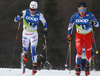 Eric Rosjoe of Sweden and Adam Fellner of Czech skiing in men cross country skiing skiathlon (15km classic and 15km free) race of FIS Nordic skiing World Championships 2023 in Planica, Slovenia. Cross country skiing skiathlon race of FIS Nordic skiing World Championships 2023 were held in Planica Nordic Center in Planica, Slovenia, on Friday, 24th of February 2023.