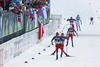 Simen Hegstad Krueger of Norway, Sjur Roethe of Norway and Johannes Hoesflot Klaebo of Norway skiing in men cross country skiing skiathlon (15km classic and 15km free) race of FIS Nordic skiing World Championships 2023 in Planica, Slovenia. Cross country skiing skiathlon race of FIS Nordic skiing World Championships 2023 were held in Planica Nordic Center in Planica, Slovenia, on Friday, 24th of February 2023.