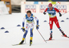 William Poromaa of Sweden and Paal Golberg of Norway skiing in men cross country skiing skiathlon (15km classic and 15km free) race of FIS Nordic skiing World Championships 2023 in Planica, Slovenia. Cross country skiing skiathlon race of FIS Nordic skiing World Championships 2023 were held in Planica Nordic Center in Planica, Slovenia, on Friday, 24th of February 2023.