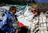 Coach of Japan team Kari Ylianttila (L), and manager of Finnish ski federation, Janne Marvaila (R) during first training jump of FIS Ski jumping World Cup finals in Planica, Slovenia. Training and qualification sessions for FIS Ski jumping World cup were held in Planica, Slovenia, on K215 ski flying hill on 13th of March, 2008.  <br> FIS Ski jumping World cup finals were held in Planica, Slovenia between 13th and 16th of March 2008.
