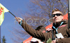 Coach of Finnish team, Tommi Nikunen during first training jump of FIS Ski jumping World Cup finals in Planica, Slovenia. Training and qualification sessions for FIS Ski jumping World cup were held in Planica, Slovenia, on K215 ski flying hill on 13th of March, 2008.  <br> FIS Ski jumping World cup finals were held in Planica, Slovenia between 13th and 16th of March 2008.
