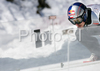 Adam Malysz of Poland on inrun during first training jump of FIS Ski jumping World Cup finals in Planica, Slovenia. Training and qualification sessions for FIS Ski jumping World cup were held in Planica, Slovenia, on K215 ski flying hill on 13th of March, 2008.  <br> FIS Ski jumping World cup finals were held in Planica, Slovenia between 13th and 16th of March 2008.
