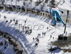 Janne Happonen of Finland soars through the air during first training jump of FIS Ski jumping World Cup finals in Planica, Slovenia. Training and qualification sessions for FIS Ski jumping World cup were held in Planica, Slovenia, on K215 ski flying hill on 13th of March, 2008.  <br> FIS Ski jumping World cup finals were held in Planica, Slovenia between 13th and 16th of March 2008.
