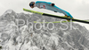Jussi Hautamaeki of Finland soars through the air during qualification jump of FIS Ski jumping World Cup finals in Planica, Slovenia. Training and qualification sessions for FIS Ski jumping World cup were held in Planica, Slovenia, on K215 ski flying hill on 13th of March, 2008.  <br> FIS Ski jumping World cup finals were held in Planica, Slovenia between 13th and 16th of March 2008.
