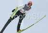 Henning Stensrud of Norway soars through the air during training jump of FIS Ski jumping World Cup finals in Planica, Slovenia. Training session for FIS Ski jumping World cup was held in Planica, Slovenia, on K215 ski flying hill on 14th of March, 2008.  <br> FIS Ski jumping World cup finals were held in Planica, Slovenia between 13th and 16th of March 2008.
