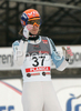 Tom Hilde of Norway reacts after second jump on day 1 of FIS Ski jumping World Cup finals in Planica, Slovenia. Day 1 of FIS Ski jumping World cup was held in Planica, Slovenia, on K215 ski flying hill on 14th of March, 2008.  <br> FIS Ski jumping World cup finals were held in Planica, Slovenia between 13th and 16th of March 2008.
