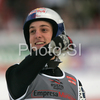 Winner Gregor Schlierenzauer of Austria reacts after second jump on day 1 of FIS Ski jumping World Cup finals in Planica, Slovenia. Day 1 of FIS Ski jumping World cup was held in Planica, Slovenia, on K215 ski flying hill on 14th of March, 2008.  <br> FIS Ski jumping World cup finals were held in Planica, Slovenia between 13th and 16th of March 2008.
