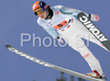 Tom Hilde of Norway soars through the air during first series of team event of FIS Ski jumping World Cup finals in Planica, Slovenia. Team event of FIS Ski jumping World cup finals was held in Planica, Slovenia, on K215 ski flying hill on 15th of March, 2008.  <br> FIS Ski jumping World cup finals were held in Planica, Slovenia between 13th and 16th of March 2008.
