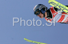Gregor Schlierenzauer of Austria soars through the air during first series of team event of FIS Ski jumping World Cup finals in Planica, Slovenia. Team event of FIS Ski jumping World cup finals was held in Planica, Slovenia, on K215 ski flying hill on 15th of March, 2008.  <br> FIS Ski jumping World cup finals were held in Planica, Slovenia between 13th and 16th of March 2008.
