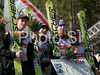 Third placed Austria with Martin Koch, Thomas Morgenstern, Andreas Kofler and Gregor Schlierenzauer celebrate their medals won in team event of FIS Ski jumping World Cup finals in Planica, Slovenia. Team event of FIS Ski jumping World cup were held in Planica, Slovenia, on K215 ski flying hill on 15th of March, 2008.  <br> FIS Ski jumping World cup finals were held in Planica, Slovenia between 13th and 16th of March 2008.

