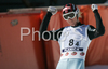 Bjoern Einar Romoeren of Norway reacts after second jump in team event of FIS Ski jumping World Cup finals in Planica, Slovenia. Team event of FIS Ski jumping World cup was held in Planica, Slovenia, on K215 ski flying hill on 15th of March, 2008.  <br> FIS Ski jumping World cup finals were held in Planica, Slovenia between 13th and 16th of March 2008.
