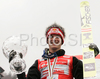 Winner of overall Ski jumping World Cup, Thomas Morgenstern of Austria celebrates with his World Cup trophy after FIS Ski jumping World Cup finals in Planica, Slovenia. Training session for race of FIS Ski jumping World cup was held in Planica, Slovenia, on K215 ski flying hill on 16th of March, 2008.  <br> FIS Ski jumping World cup finals were held in Planica, Slovenia between 13th and 16th of March 2008.
