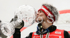 Winner of overall Ski jumping World Cup, Thomas Morgenstern of Austria kissing World Cup trophy after FIS Ski jumping World Cup finals in Planica, Slovenia. Training session for race of FIS Ski jumping World cup was held in Planica, Slovenia, on K215 ski flying hill on 16th of March, 2008.  <br> FIS Ski jumping World cup finals were held in Planica, Slovenia between 13th and 16th of March 2008.
