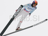Tom Hilde of Norway soars through the air during first series of last race of FIS Ski jumping World Cup finals in Planica, Slovenia. Last race of FIS Ski jumping World cup finals was held in Planica, Slovenia, on K215 ski flying hill on 16th of March, 2008.  <br> FIS Ski jumping World cup finals were held in Planica, Slovenia between 13th and 16th of March 2008.

