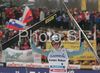 Robert Kranjec of Slovenia reacts after second jump of last race of FIS Ski jumping World Cup finals in Planica, Slovenia. Last race of FIS Ski jumping World cup was held in Planica, Slovenia, on K215 ski flying hill on 16th of March, 2008.  <br> FIS Ski jumping World cup finals were held in Planica, Slovenia between 13th and 16th of March 2008.
