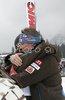 Janne Ahonen of Finland (L) saying good bye to his coach Tommi Nikunen in outrun of Planica ski flying hill after last race of FIS Ski jumping World Cup finals in Planica, Slovenia. Last race of FIS Ski jumping World cup were held in Planica, Slovenia, on K215 ski flying hill on 16th of March, 2008.  <br> FIS Ski jumping World cup finals were held in Planica, Slovenia between 13th and 16th of March 2008.
