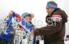 Janne Marvaila (L) saying good bye to their coach Tommi Nikunen (R) in outrun of Planica ski flying hill after last race of FIS Ski jumping World Cup finals in Planica, Slovenia. Last race of FIS Ski jumping World cup were held in Planica, Slovenia, on K215 ski flying hill on 16th of March, 2008.  <br> FIS Ski jumping World cup finals were held in Planica, Slovenia between 13th and 16th of March 2008.
