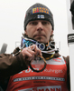 Overall World Cup third placed Janne Ahonen of Finland celebrate his medal won in FIS Ski jumping World Cup finals in Planica, Slovenia. Last race of FIS Ski jumping World cup were held in Planica, Slovenia, on K215 ski flying hill on 16th of March, 2008.  <br> FIS Ski jumping World cup finals were held in Planica, Slovenia between 13th and 16th of March 2008.
