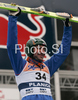 Third placed Dimitry Vassiliev of Russia celebrates his medal won in day 1 of FIS Ski jumping World Cup finals in Planica, Slovenia. First day of FIS Ski jumping World cup finals was held on Friday, 20th of March 2009 in Planica, Slovenia.
