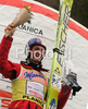 Winner Gregor Schlierenzauer of Austria celebrates his medal won in day 1 of FIS Ski jumping World Cup finals in Planica, Slovenia. First day of FIS Ski jumping World cup finals was held on Friday, 20th of March 2009 in Planica, Slovenia.

