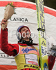 Winner Gregor Schlierenzauer of Austria celebrates his medal won in day 1 of FIS Ski jumping World Cup finals in Planica, Slovenia. First day of FIS Ski jumping World cup finals was held on Friday, 20th of March 2009 in Planica, Slovenia.
