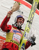 Winner Gregor Schlierenzauer of Austria celebrates his medal won in day 1 of FIS Ski jumping World Cup finals in Planica, Slovenia. First day of FIS Ski jumping World cup finals was held on Friday, 20th of March 2009 in Planica, Slovenia.
