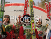 Winning team of Norway with Tom Hilde, Johan Remen Evensen, Anders Jacobsen and Anders Bardal celebrate their medals won in Team competition of FIS Ski jumping World Cup finals in Planica, Slovenia. Team competition of FIS Ski jumping World cup finals was held on Saturday, 21st of March 2009 in Planica, Slovenia.
