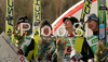 Second placed Poland with Kamil Stoch, Lukasz Rutkowski, Stefan Hula and Adam Malysz celebrate their medals won in Team competition of FIS Ski jumping World Cup finals in Planica, Slovenia. Team competition of FIS Ski jumping World cup finals was held on Saturday, 21st of March 2009 in Planica, Slovenia.
