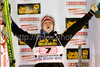 Winner Thomas Morgenstern of Austria celebrates at the medal ceremony at the last of the FIS Ski Jumping World Cup event of the 58th Four Hills ski jumping tournament, on January 6, 2010 in Bischofshofen, Austria. 
