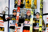 Second placed Janne Ahonen of Finland, Winner Thomas Morgenstern of Austria and third placed Simon Ammann of Switzerland at the medal ceremony at the last of the FIS Ski Jumping World Cup event of the 58th Four Hills ski jumping tournament, on January 6, 2010 in Bischofshofen, Austria. 
