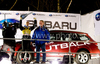 Andreas Kofler of Austria gets a car Subaru Legacy Outback after winning the 58th Four Hills ski jumping tournament at the medal ceremony, on January 6, 2010 in Bischofshofen, Austria.
