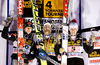 Overall second placed Janne Ahonen of Finland, winner Andreas Kofler of Austria and third placed Wolfgang Loitzl of Austria after the 58th Four Hills ski jumping tournament at the medal ceremony, on January 6, 2010 in Bischofshofen, Austria.

