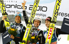 Winner Simon Ammann of Switzerland (M), second placed Gregor Schlierenzauer of Austria (L) and third placed Anders Jacobsen of Norway (R) celebrate their medals won in FIS Ski flying World championships in Planica, Slovenia. Second day of FIS Ski flying World Championships was held on Saturday, 20th of March 2010, in Planica, Slovenia.
