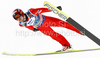 Harri Olli of Finland soars through the air during his ski jump of team event of FIS Ski flying World championships in Planica, Slovenia. Second day of FIS Ski flying World Championships was held on Sunday, 21st of March 2010, in Planica, Slovenia.
