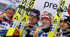 Winner team of Austria with Gregor Schlierenzauer, Wolfgang Loitzl, Thomas Morgenstern and Martin Koch (from L to R) celebrate their medals won in team event of FIS Ski flying World championships in Planica, Slovenia. Second day of FIS Ski flying World Championships was held on Sunday, 21st of March 2010, in Planica, Slovenia.
