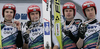 Third placed team of Finland with Matti Hautamaeki, Harri Olli, Janne Happonen and Olli Muotka (from L to R) celebrate their medals won in team event of FIS Ski flying World championships in Planica, Slovenia. Second day of FIS Ski flying World Championships was held on Sunday, 21st of March 2010, in Planica, Slovenia.
