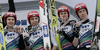 Third placed team of Finland with Matti Hautamaeki, Harri Olli, Janne Happonen and Olli Muotka (from L to R) celebrate their medals won in team event of FIS Ski flying World championships in Planica, Slovenia. Second day of FIS Ski flying World Championships was held on Sunday, 21st of March 2010, in Planica, Slovenia.
