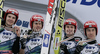 Third placed team of Finland with Matti Hautamaeki, Harri Olli, Janne Happonen and Olli Muotka (from L to R) celebrate their medals won in team event of FIS Ski flying World championships in Planica, Slovenia. Second day of FIS Ski flying World Championships was held on Sunday, 21st of March 2010, in Planica, Slovenia.
