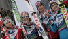Second placed team of Norway with Bjoern Einar Romoeren, Johan Remen Evensen, Anders Bardal and Anders Jacobsen (from L to R) celebrate their medals won in team event of FIS Ski flying World championships in Planica, Slovenia. Second day of FIS Ski flying World Championships was held on Sunday, 21st of March 2010, in Planica, Slovenia.
