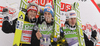Winner Gregor Schlierenzauer of Austria (M), second placed Thomas Morgenstern of Austria (L) and third placed Martin Koch of Austria (R) celebrate their medals won in day 1 of FIS ski jumping World Cup 2010-2011 finals in Planica, Slovenia. Individual competition on first day of FIS ski jumping World cup finals was held on Friday, 18th of March 2011, in Planica, Slovenia.
