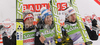 Winner Gregor Schlierenzauer of Austria (M), second placed Thomas Morgenstern of Austria (L) and third placed Martin Koch of Austria (R) celebrate their medals won in day 1 of FIS ski jumping World Cup 2010-2011 finals in Planica, Slovenia. Individual competition on first day of FIS ski jumping World cup finals was held on Friday, 18th of March 2011, in Planica, Slovenia.
