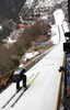 Nicolas Mayer of France on inrun during trial round of day 2 of FIS ski jumping World Cup 2010-2011 finals in Planica, Slovenia. Team competition on second day of FIS ski jumping World cup finals was held on Saturday, 19th of March 2011, in Planica, Slovenia.
