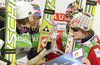 Second placed team of Norway with Anders Bardal, Johan Remen Evensen, Bjoern Einar Romoeren and Tom Hilde celebrate their medals won in day 2 of FIS ski jumping World Cup 2010-2011 finals in Planica, Slovenia. Team competition on second day of FIS ski jumping World cup finals was held on Saturday, 19th of March 2011, in Planica, Slovenia.
